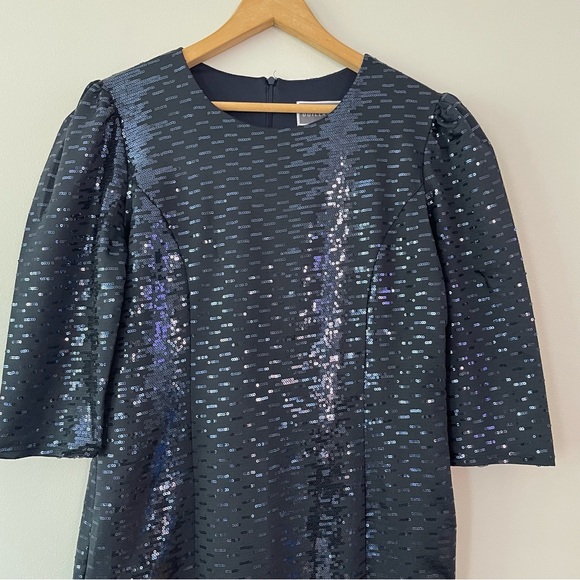 NEW Guillaume Navy Blue Luxe Sequin Dress with Puff Shoulder Size Large (bin 1Z) - Picture 4 of 8